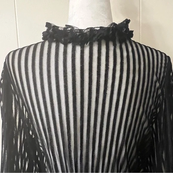 Vintage Jean Soudry France glamorous robe sheer black striped ruffles rare find - Picture 7 of 10